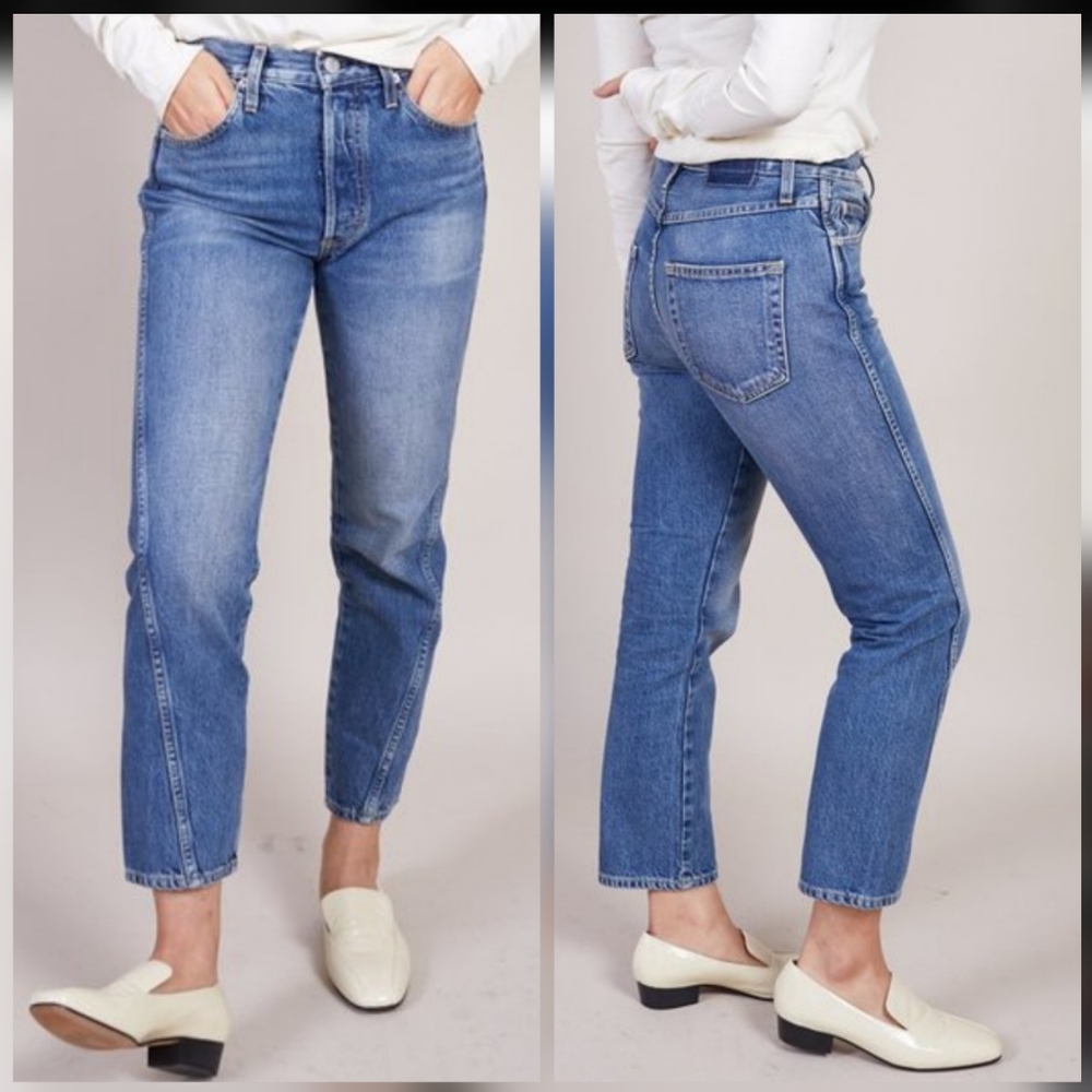 AMO Loverboy Twist High Rise Relaxed Twist Seam Smiiten Wash Sz 27 A32259-2225